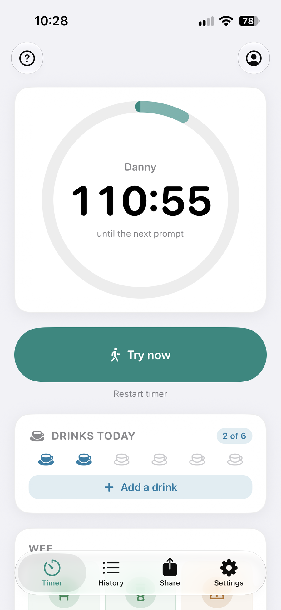 PottyPro the timer screen